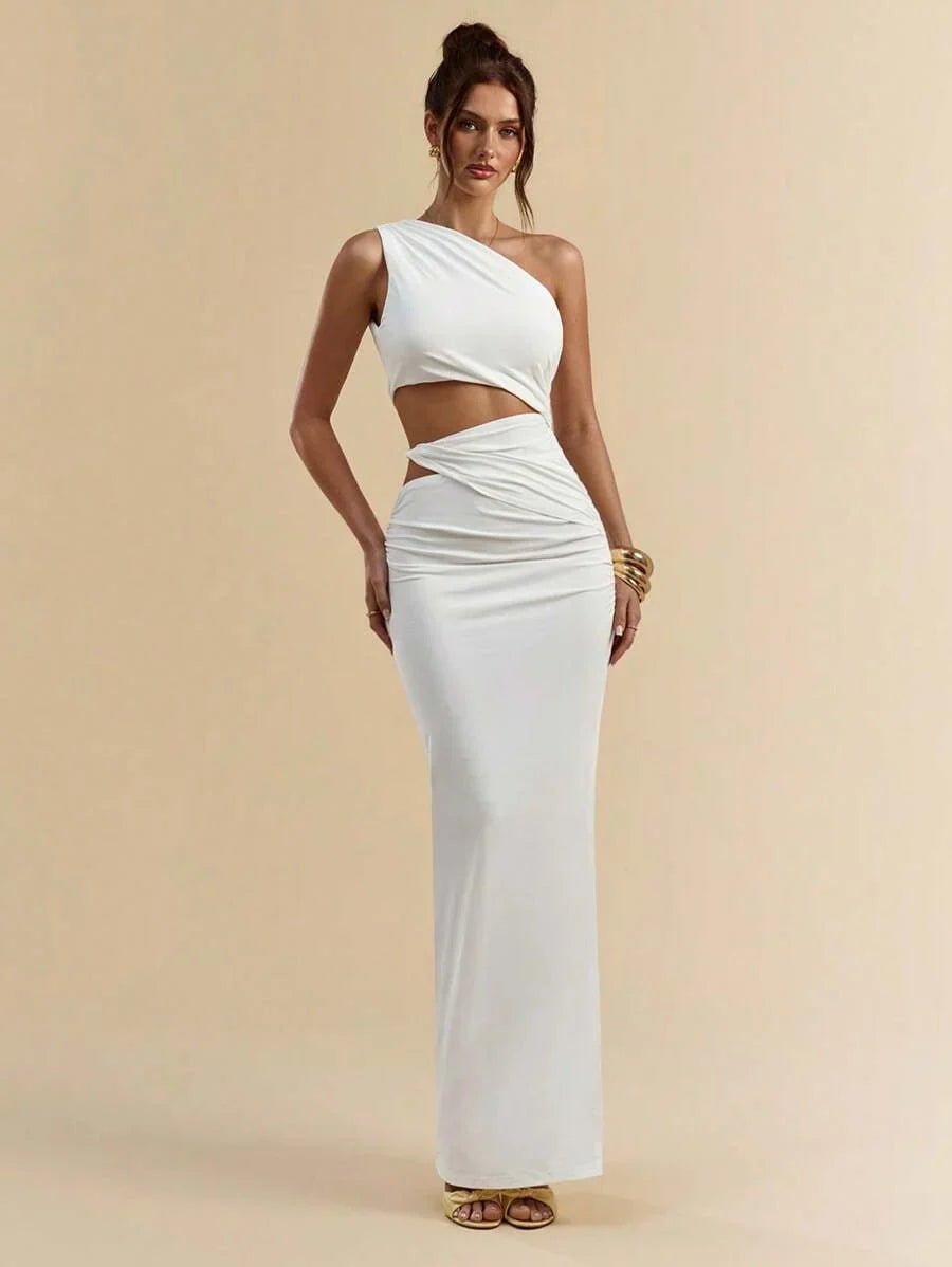 SVELTO - Asymmetric Bodycon Maxi Dress with High Slit White