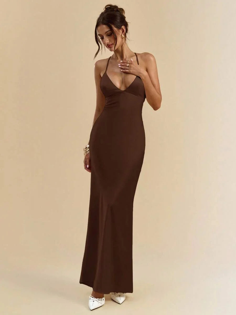 Sélisse – Satin Mermaid Maxi Dress Coffee Brown