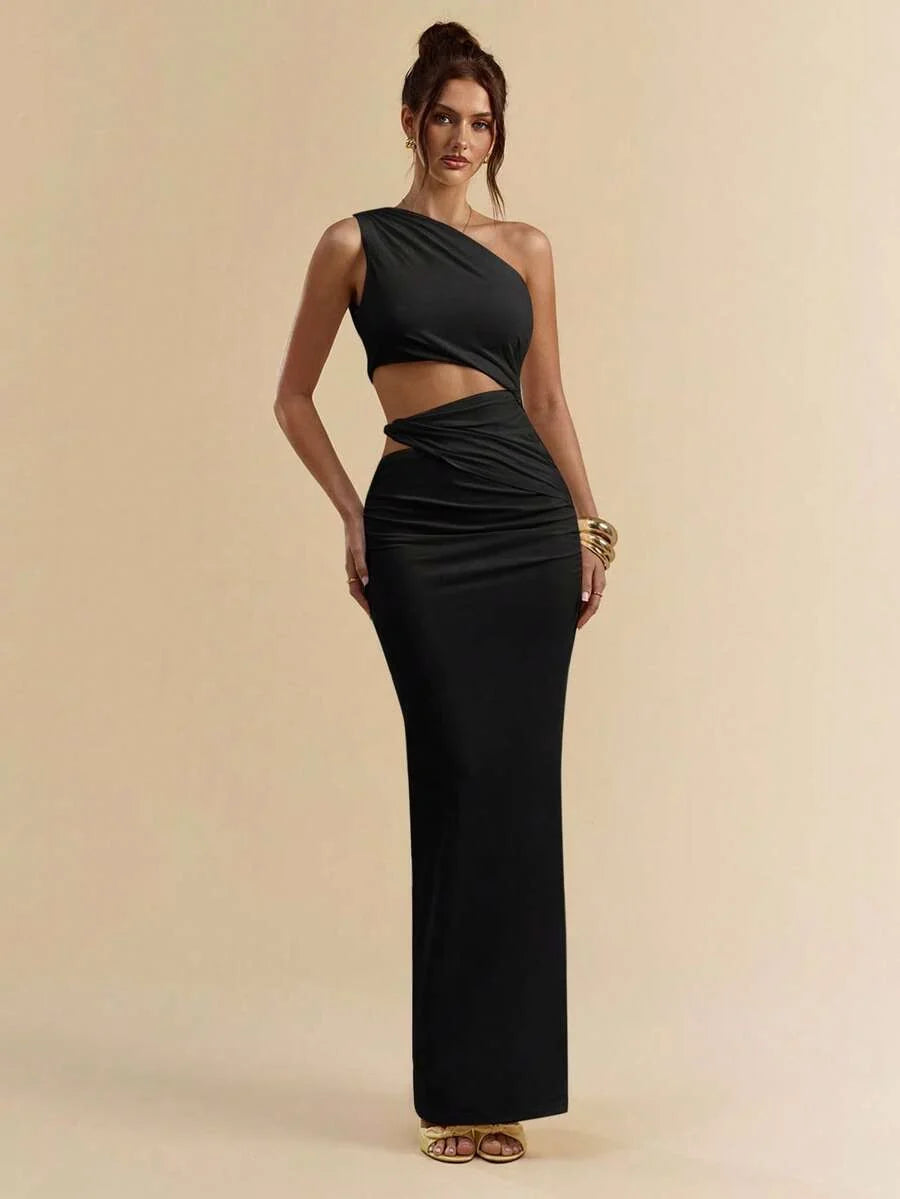 SVELTO - Asymmetric Bodycon Maxi Dress with High Slit Black