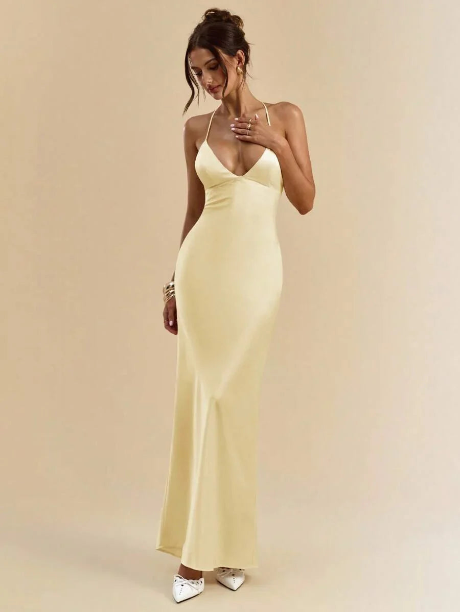 Sélisse – Satin Mermaid Maxi Dress Yellow