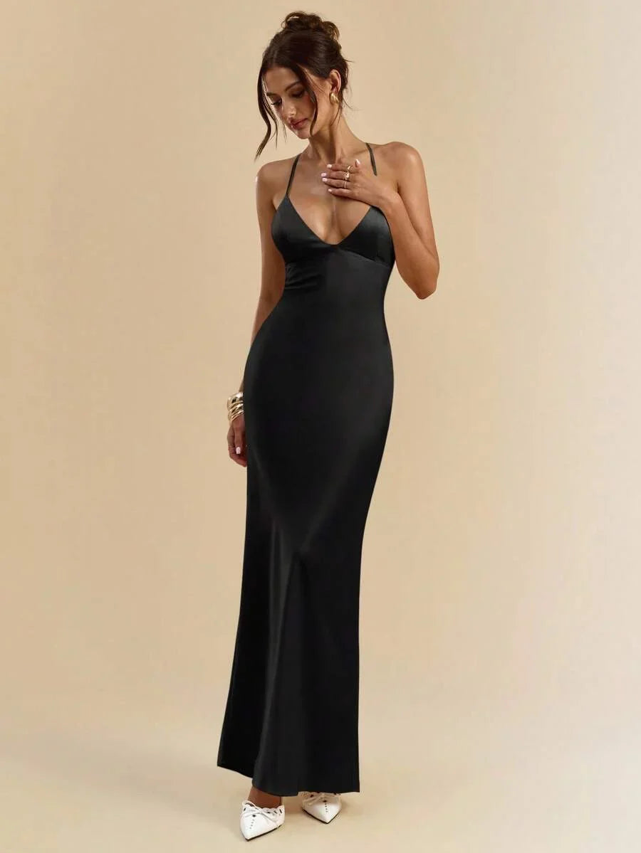 Sélisse – Satin Mermaid Maxi Dress Black