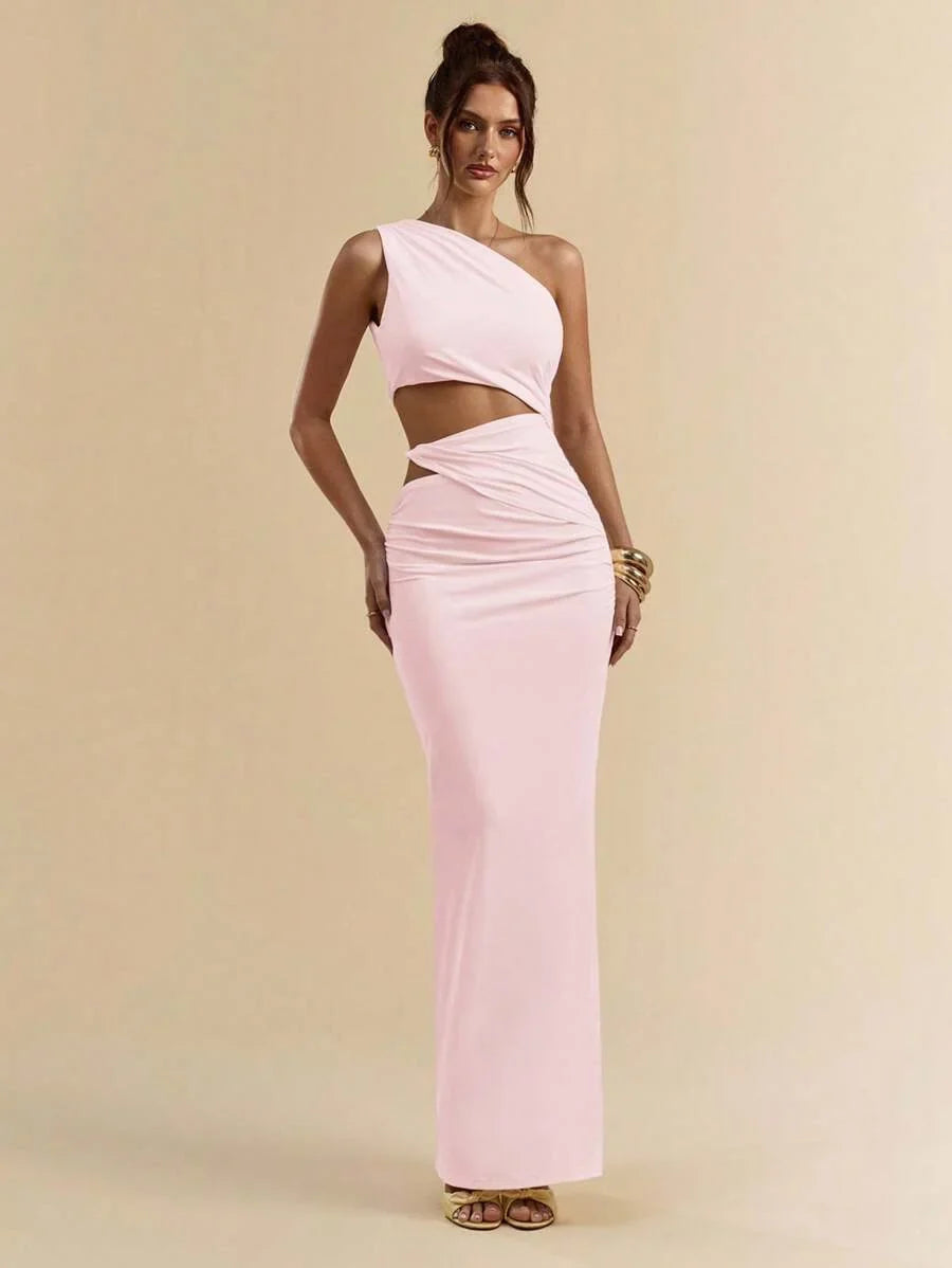 SVELTO - Asymmetric Bodycon Maxi Dress with High Slit Coral Pink