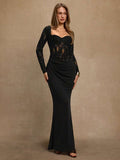 NOIRÉ LACE – Elegant Lace Bodycon Maxi Dress Black