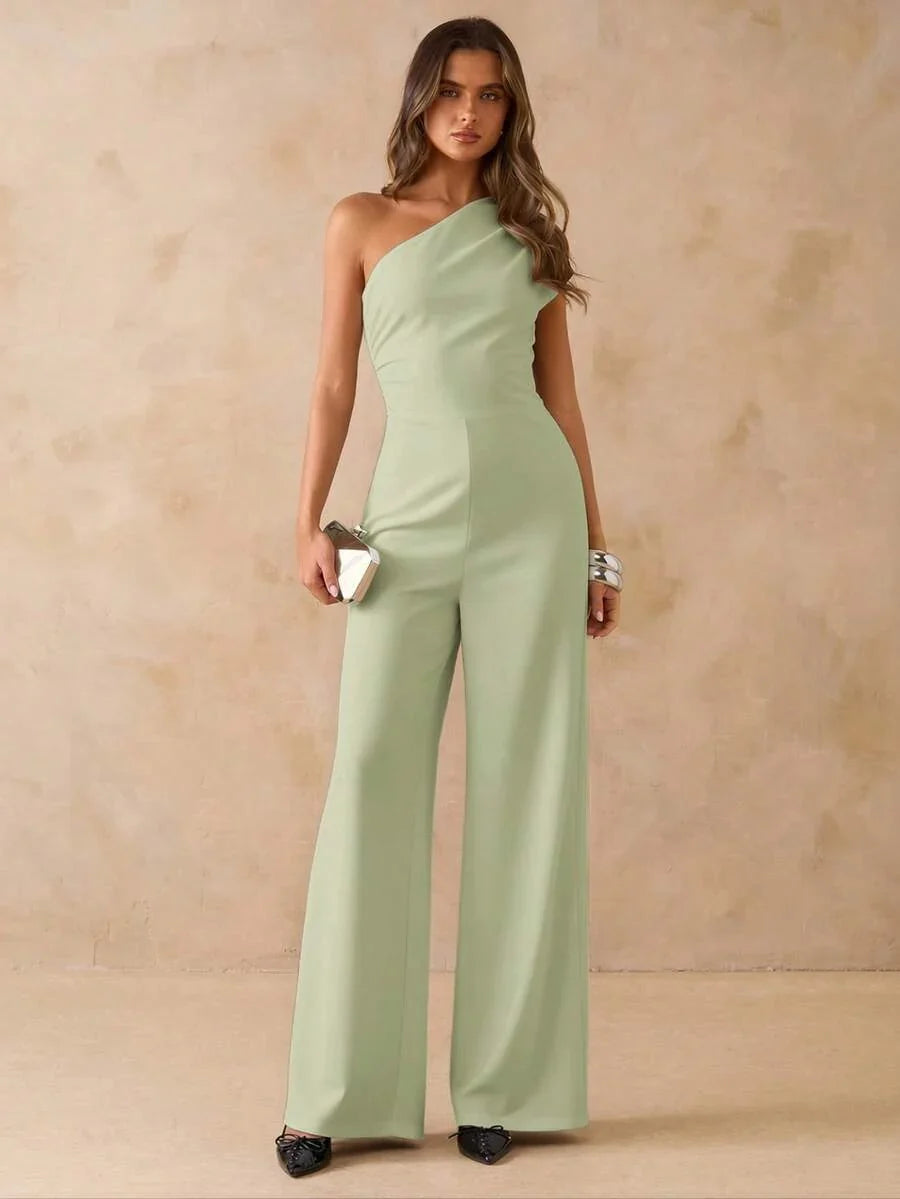 NORI - Asymmetrical One Shoulder Wide Leg Jumpsuit maxi dress Mint Green