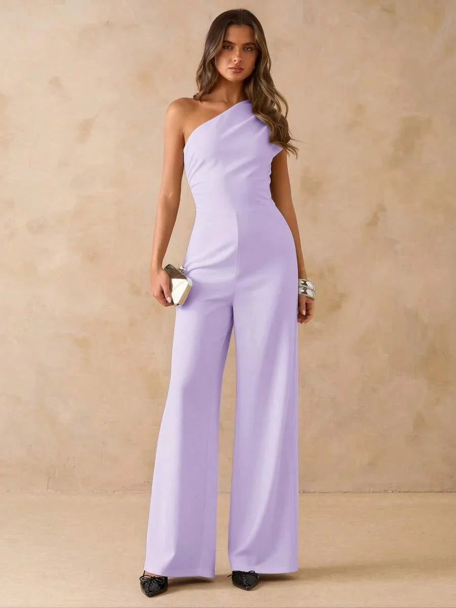 NORI - Asymmetrical One Shoulder Wide Leg Jumpsuit maxi dress Mauve Purple