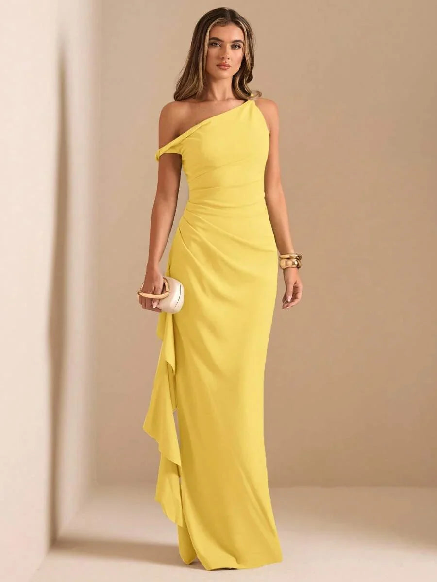ROUELLE - One Shoulder Ruched Maxi Dress Yellow