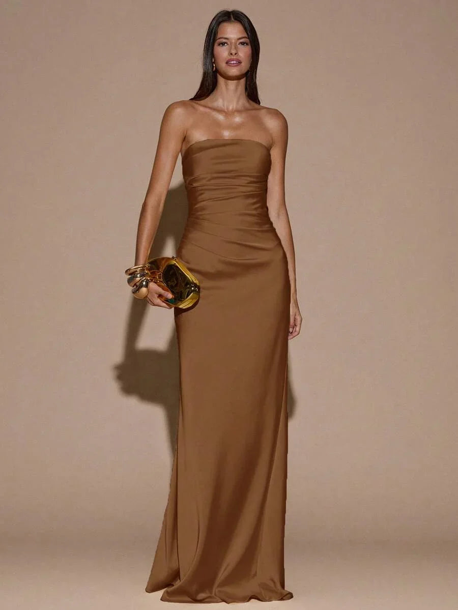 RAVELLE - Backless Mermaid Maxi Dress Brown