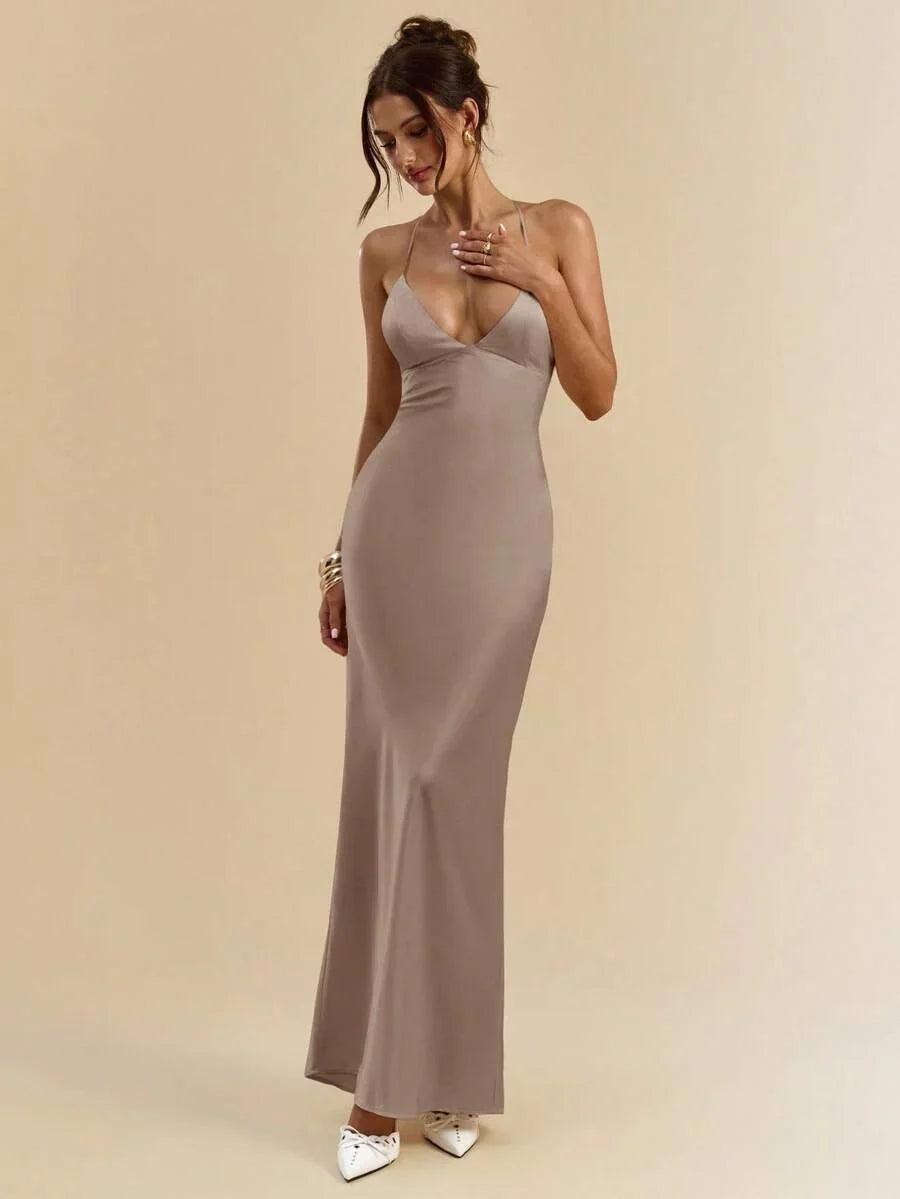 Sélisse – Satin Mermaid Maxi Dress Grey