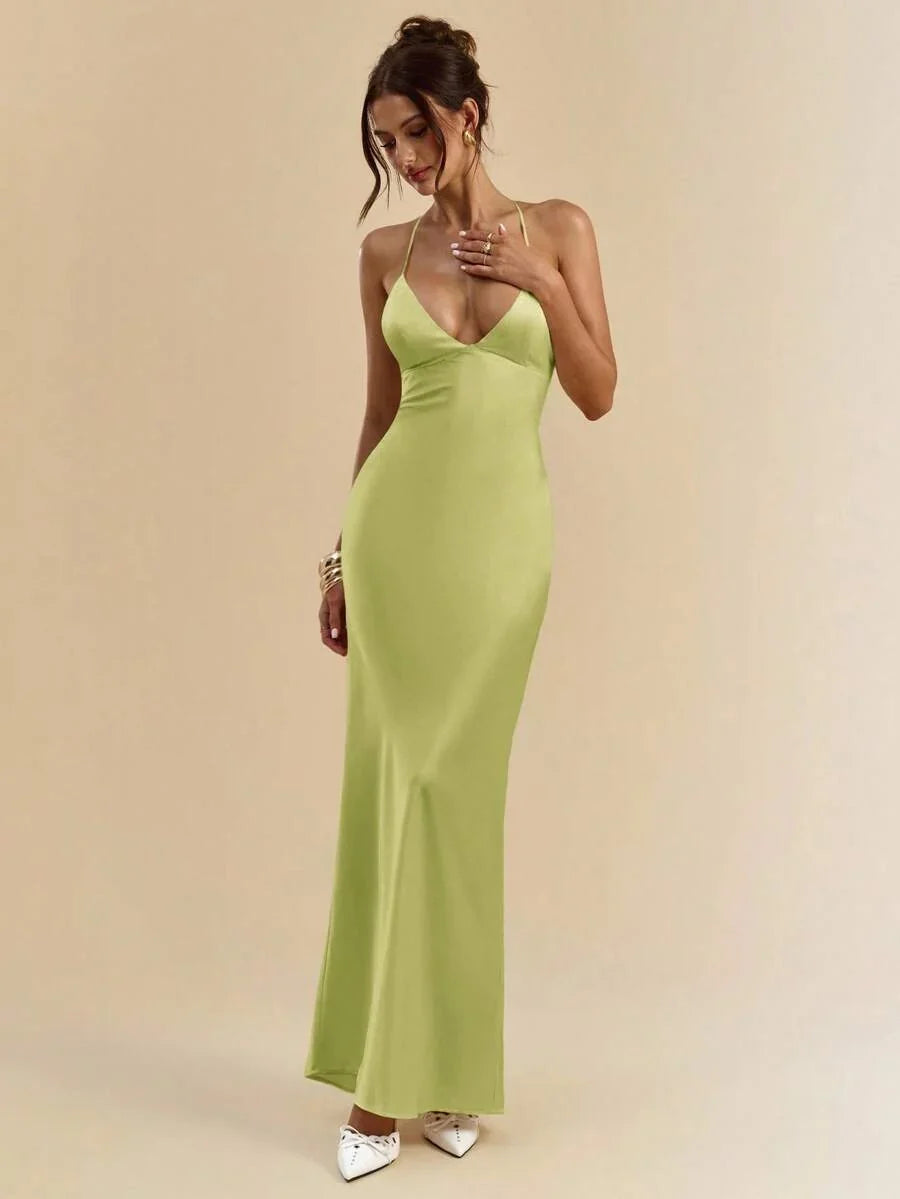 Sélisse – Satin Mermaid Maxi Dress Olive Green