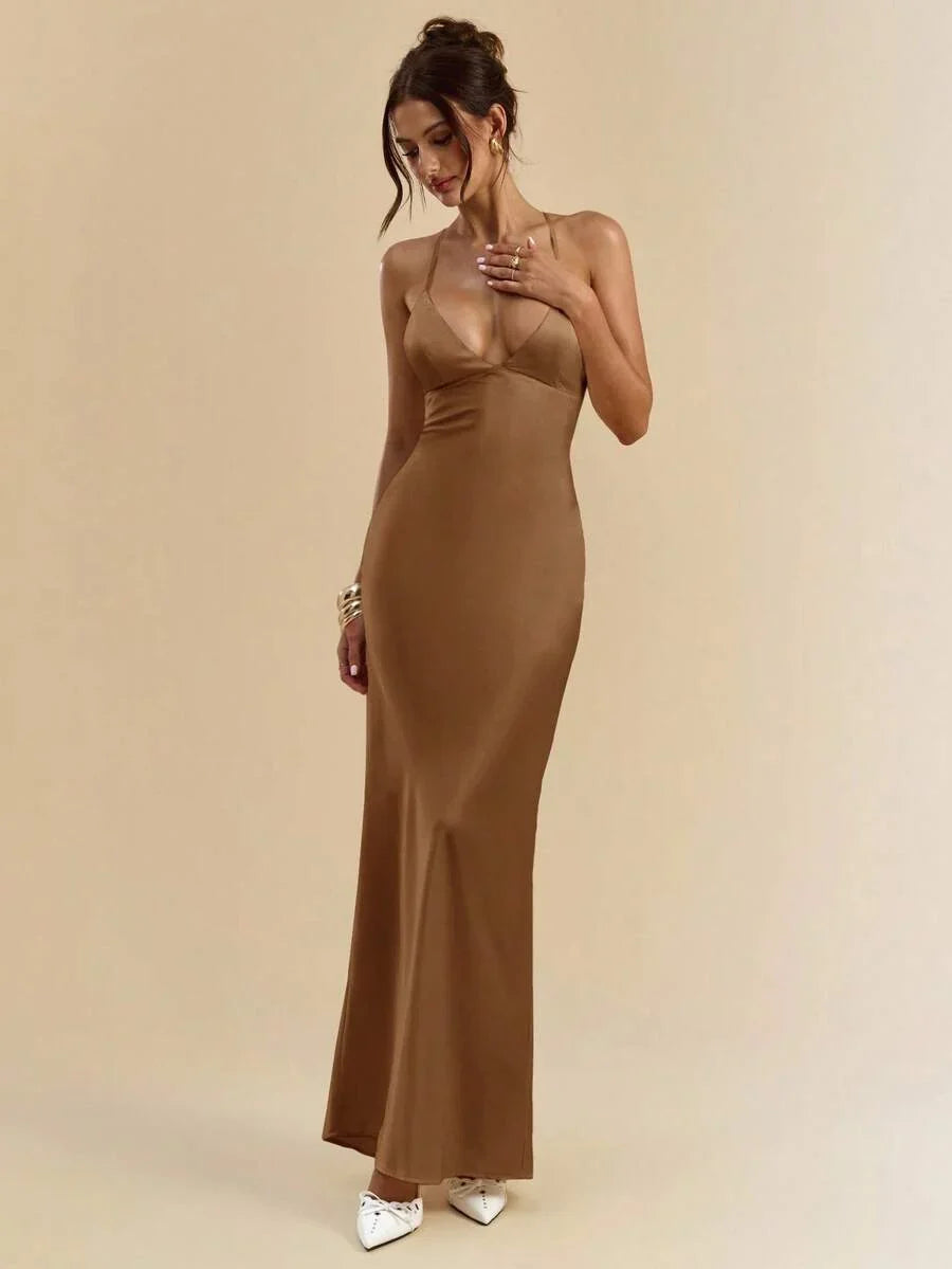 Sélisse – Satin Mermaid Maxi Dress Brown