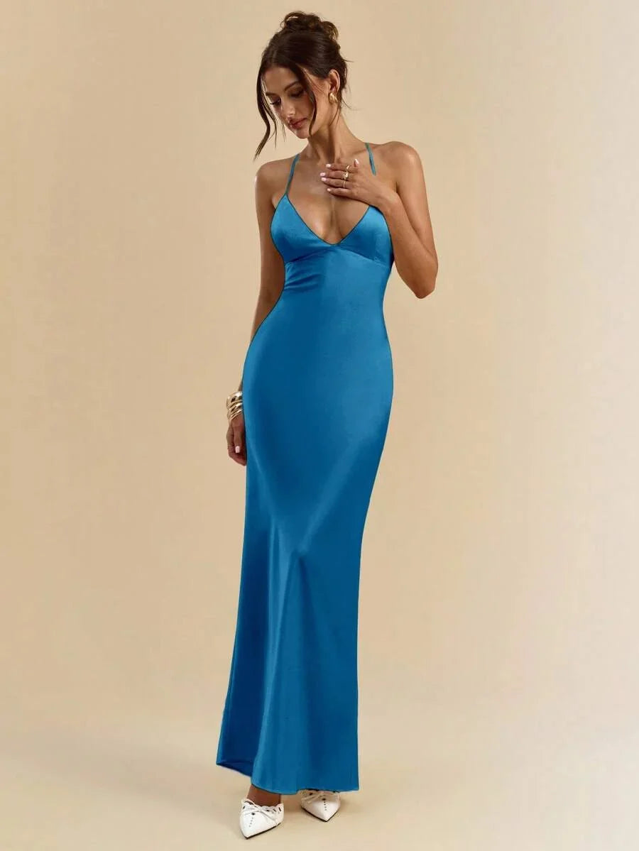 Sélisse – Satin Mermaid Maxi Dress Teal Blue