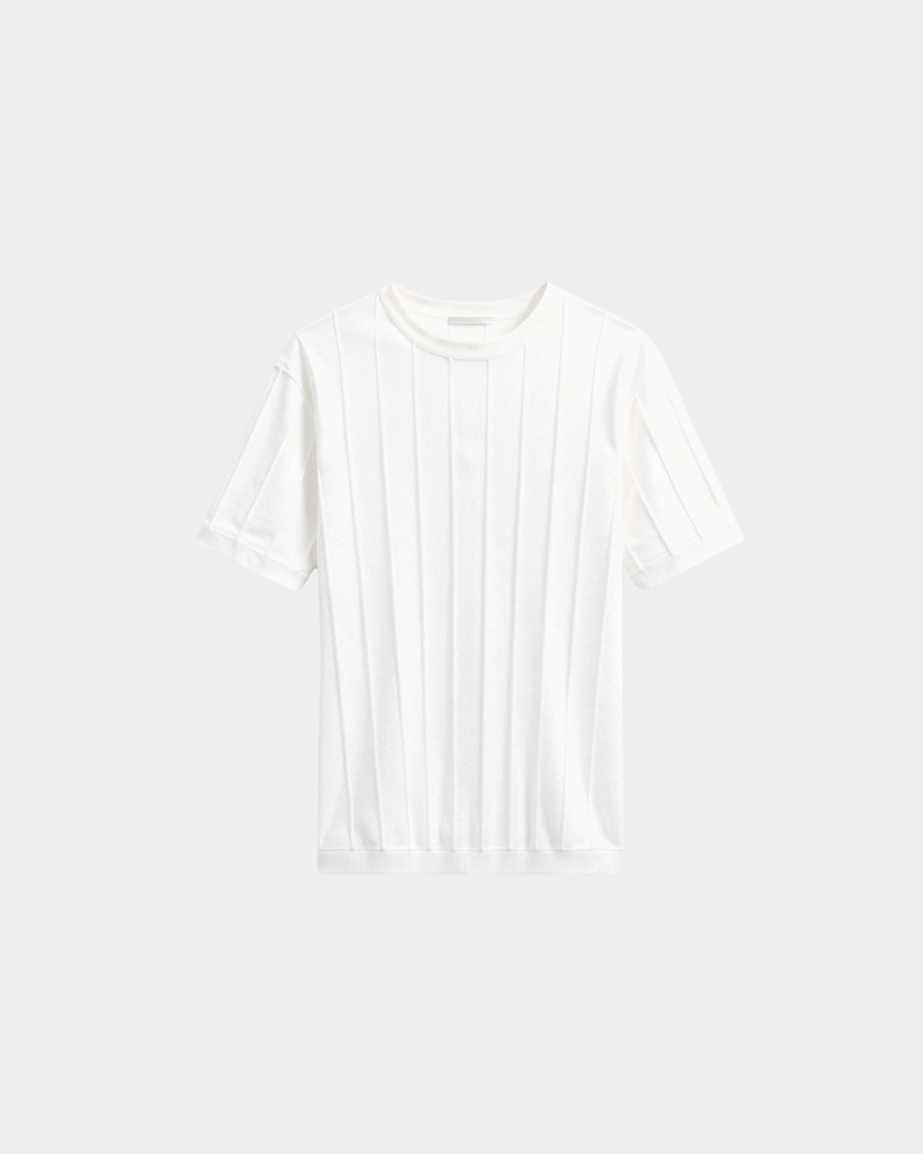 Vertical Ribbed Crew Neck T-Shirt Men Short Sleeve White