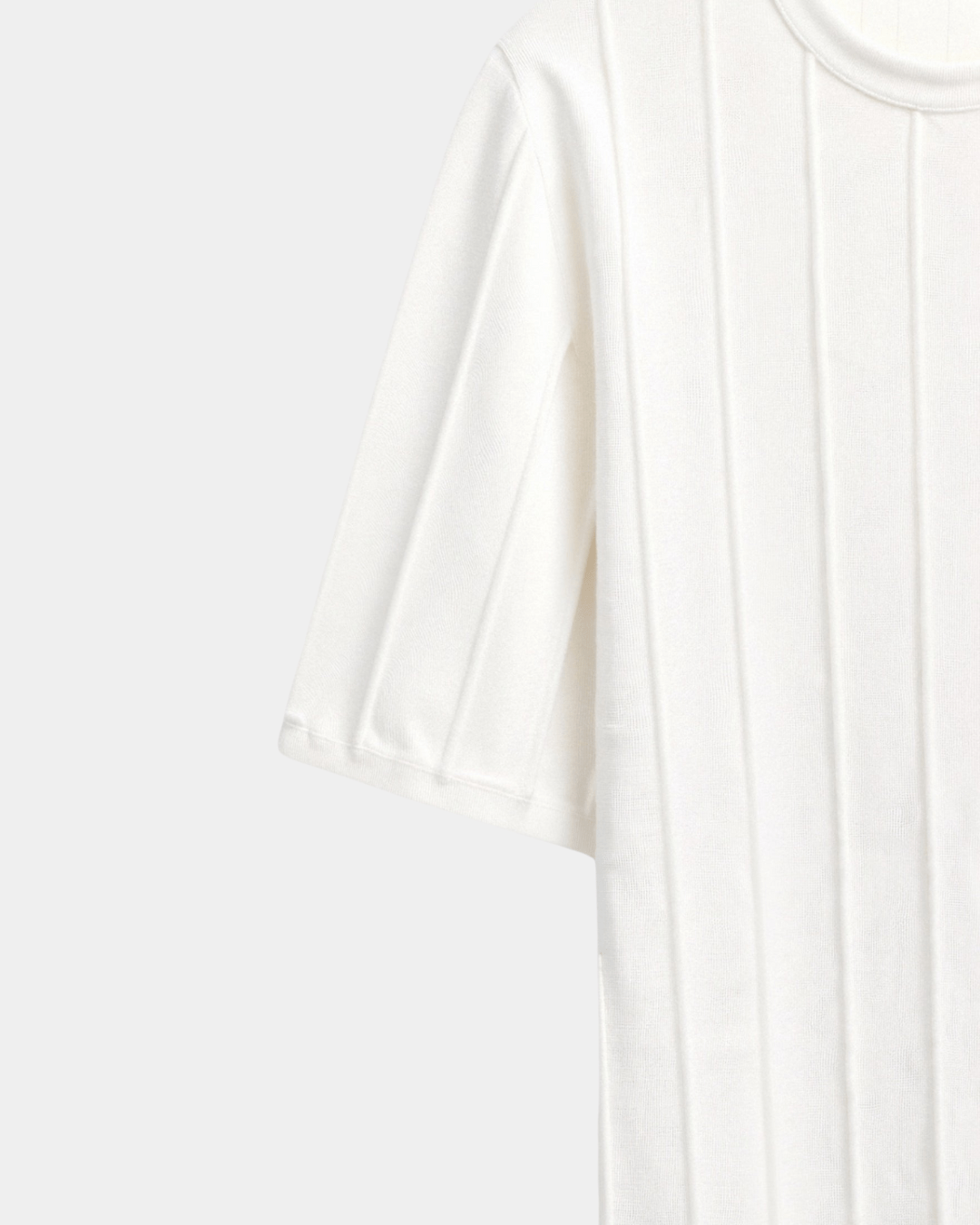 Vertical Ribbed Crew Neck T-Shirt Men Short Sleeve White