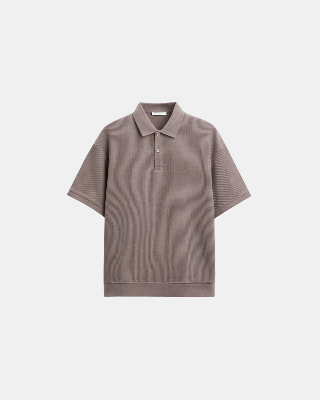 Two-Button Polo Shirt Men Short Sleeve Ribbed Knit Relaxed Fit