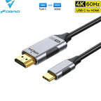HDMI cable with USB C and HDMI connectors on a white background, featuring Dobro branding.