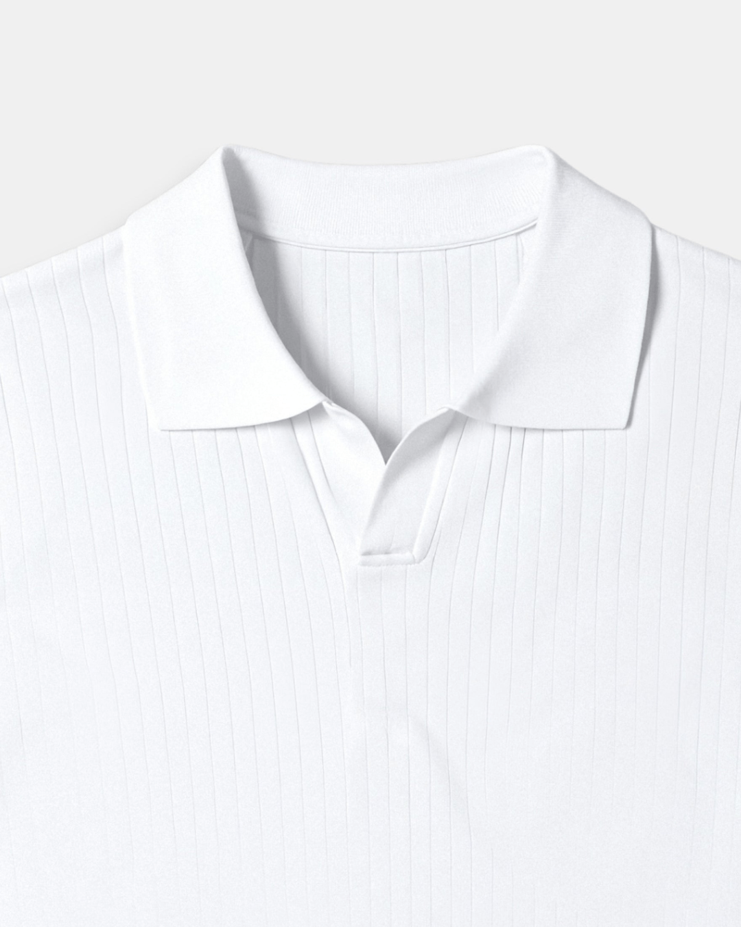 Ribbed Knit Polo Shirt Men Open Placket Short Sleeve Slim Fit