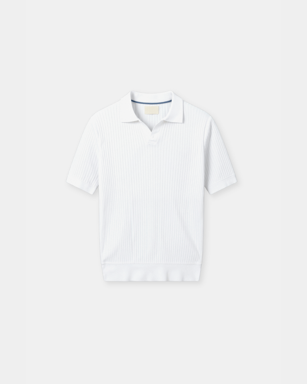 Ribbed Knit Polo Shirt Men Open Placket Short Sleeve Slim Fit